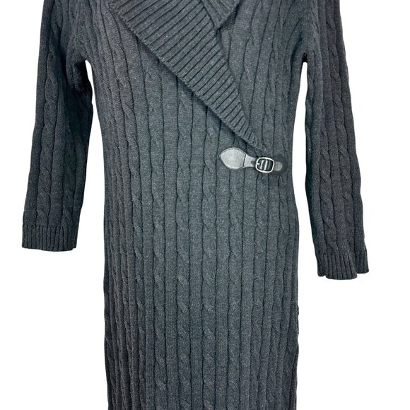 Ellen Tracy Gray Cable Knit Sweater Dress With Buckle Detail Size Medium - Picture 4 of 9